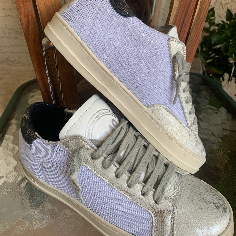 P448 Sneakers John in Space white black mesh side panels 35 -US 5.5 EUC!